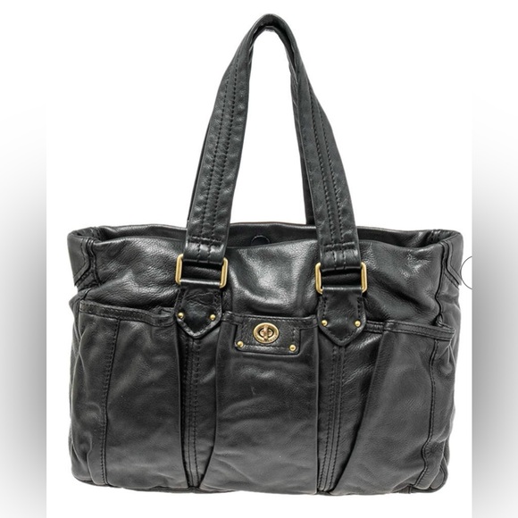 Marc Jacobs Turnlock Black Leather Bag Tote Excellent Condition! - Picture 1 of 16